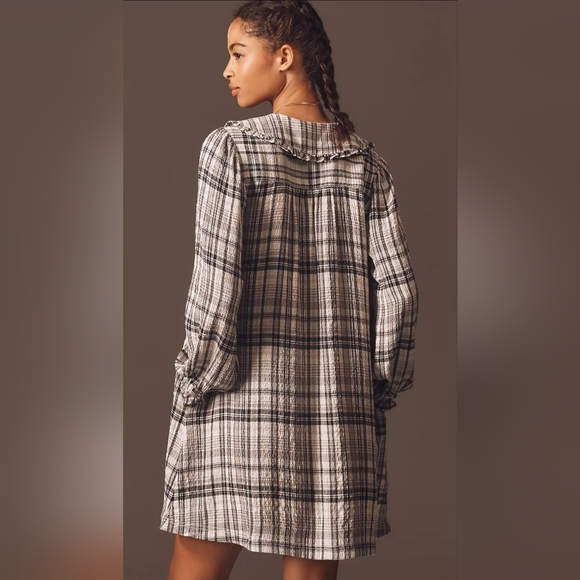 Anthropologie Pilcro Keira Plaid Long Sleeve Mini Dress with Ruffled Collar - Picture 2 of 6